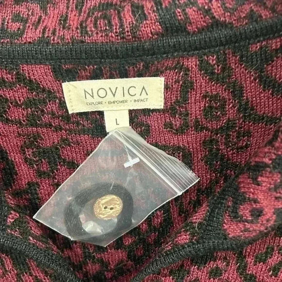 NWT NOVICA Alpaca Blend Cardigan with Burgundy Paisley Motifs Womens L - Picture 6 of 6